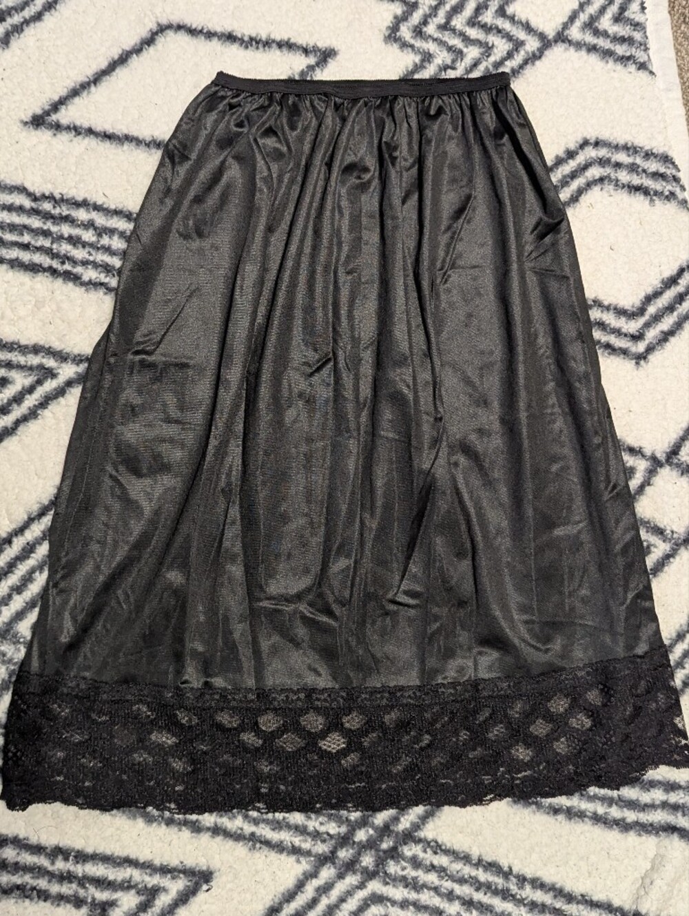 Vintage 90s Y2K Satin Slip Skirt Retro Midi Knee Length Elastic Lingerie Lace